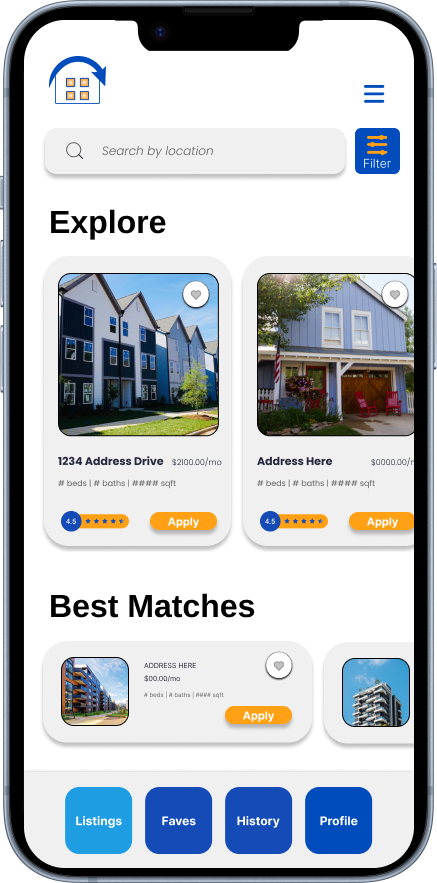 example of searching for rental properties on the mobile application